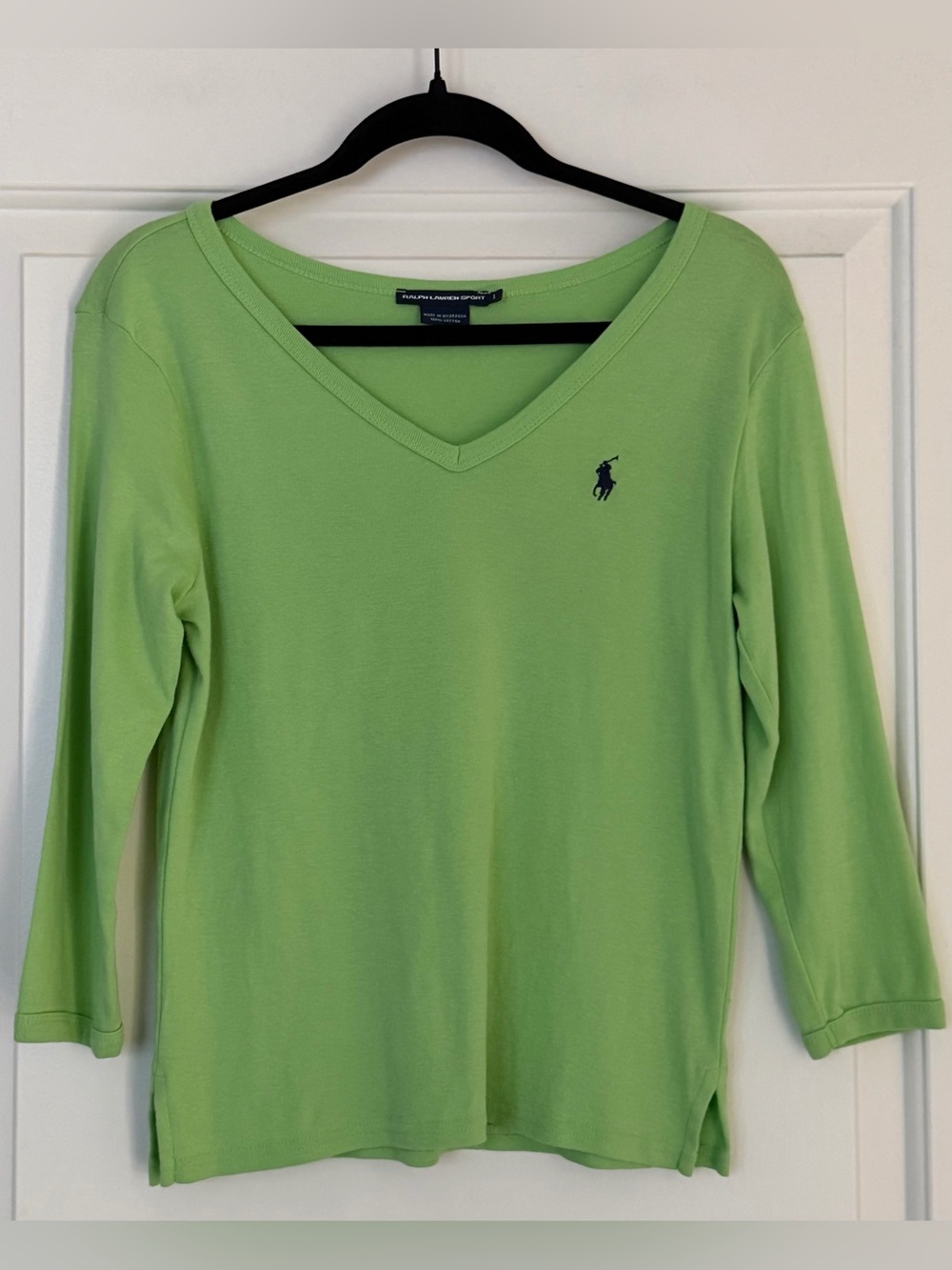 Ralph Lauren Sport Light Green V-Neck 3/4 Sleeve Top-100% Cotton
